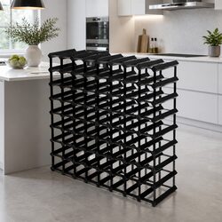 Wine Rack 72 Bottle Black Timber Pine Wood Steel Interlocking Display Storage
