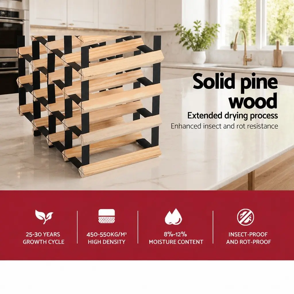 Wine Rack Natural Pine Wood Steel Frame 20 Bottle Storage Display Organiser