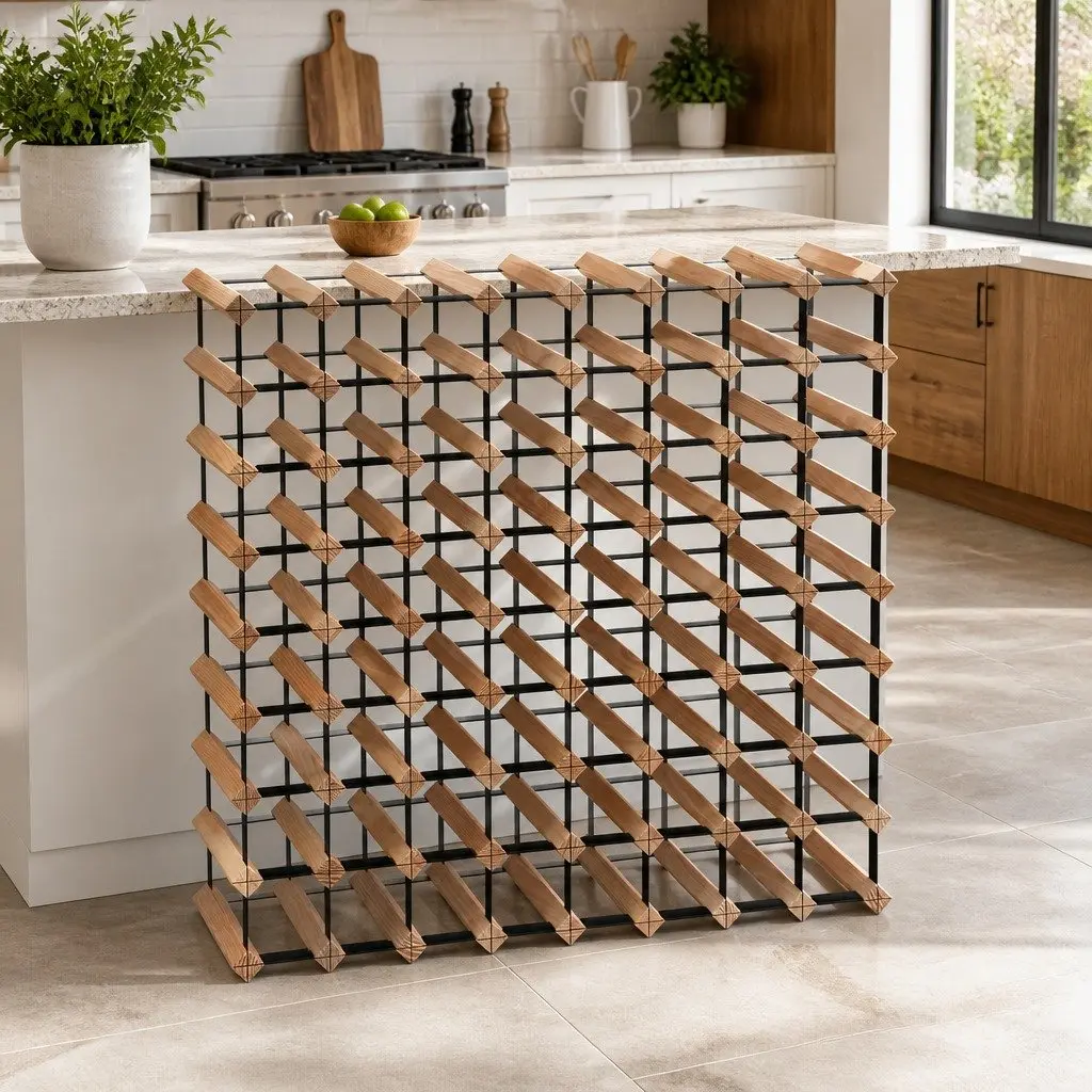 Wine Rack Natural Pine Wood Steel Frame 72 Bottle Storage Organiser