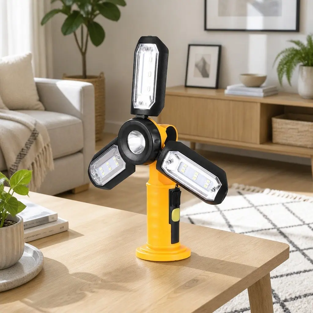 Work Light Rechargeable LED Folding Cordless Lamp Hook Rotation 300LM Yellow