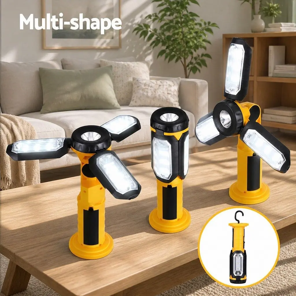 Work Light Rechargeable LED Folding Cordless Lamp Hook Rotation 300LM Yellow