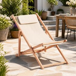 Outdoor Lounge Chair with Adjustable Backrest - Beige