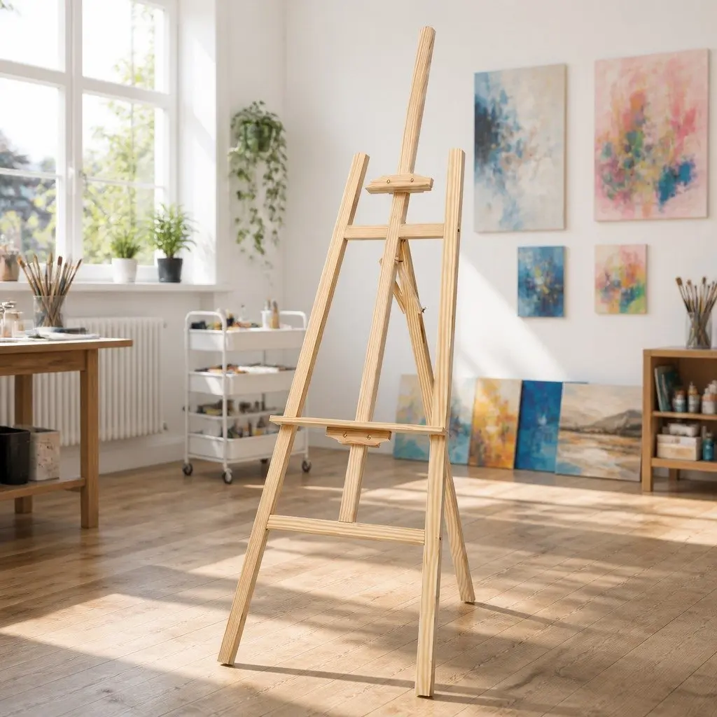 Floor Easel White Oak Pine Wood A-Frame Adjustable Height Canvas Painting Art Display