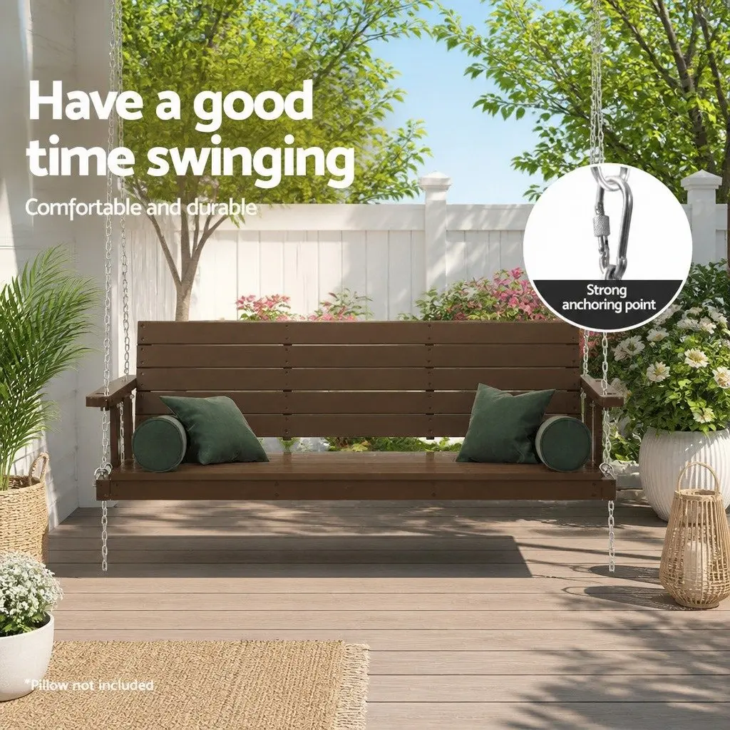 3 Seater Swing Chair Brown Solid Fir Wood Outdoor Garden Furniture Heavy-Duty Metal Chains