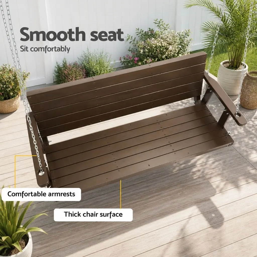 3 Seater Swing Chair Brown Solid Fir Wood Outdoor Garden Furniture Heavy-Duty Metal Chains