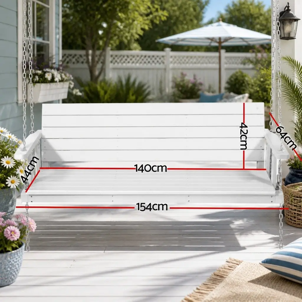 3 Seater Porch Swing Chair White Outdoor Hanging Bench Garden Furniture