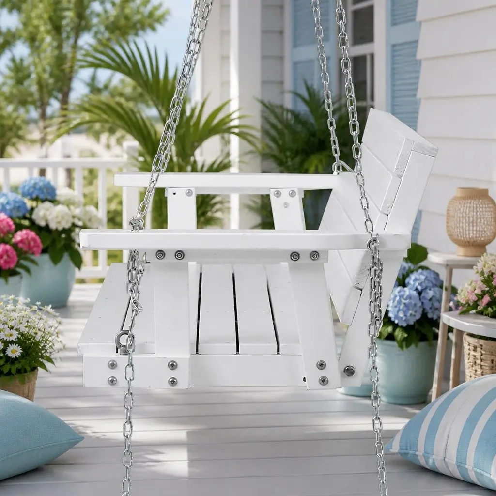 3 Seater Porch Swing Chair White Outdoor Hanging Bench Garden Furniture