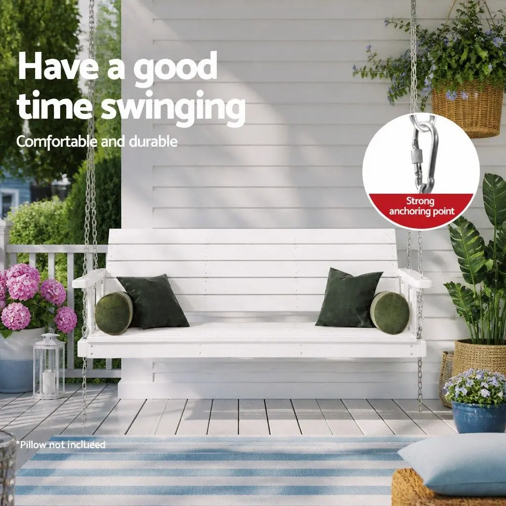 3 Seater Porch Swing Chair White Outdoor Hanging Bench Garden Furniture