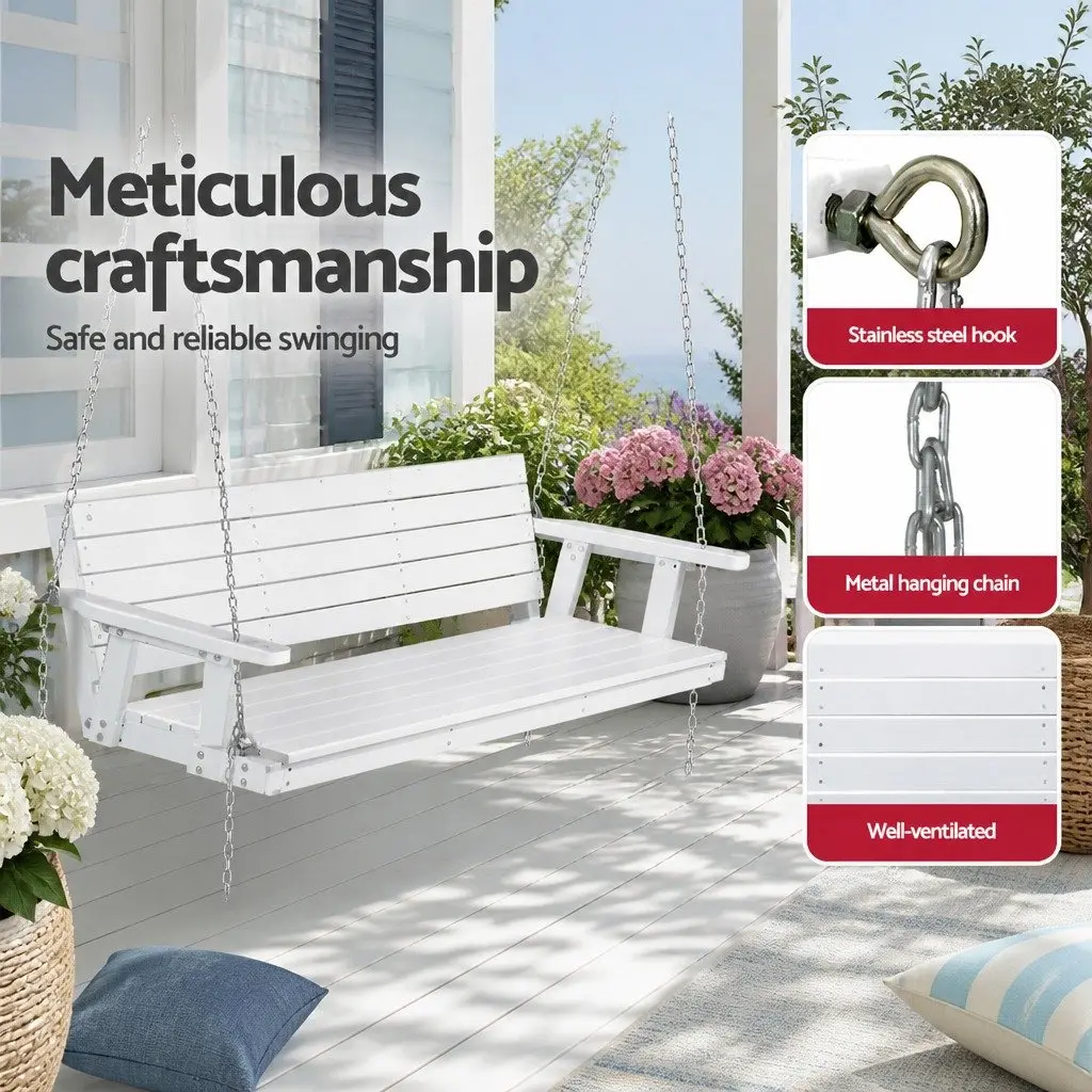 3 Seater Porch Swing Chair White Outdoor Hanging Bench Garden Furniture
