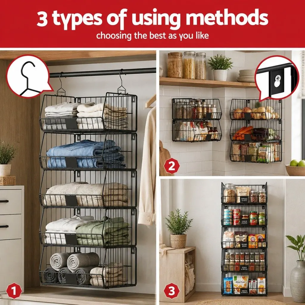 5 Tier Stackable Closet Organizer Hanging Storage Shelves Wardrobe Clothes