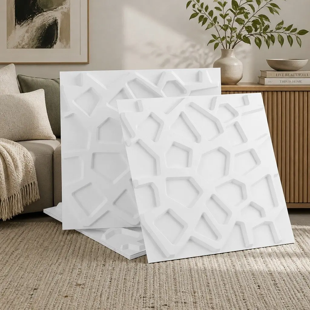 3D Wall Panels White 50x50cm PVC Set of 15 Feature Wall Home Decor