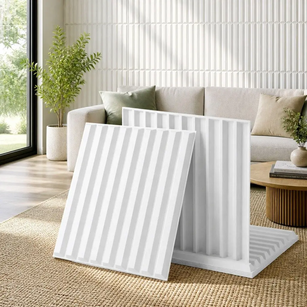 3D Vertical Wall Panels White 50x50cm PVC Decorative Feature Wall Set of 15