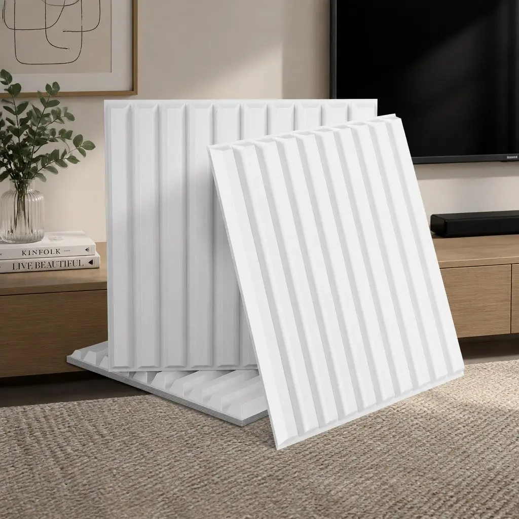 3D Vertical Wall Panels White 50x50cm PVC Decorative Feature Wall Set of 15