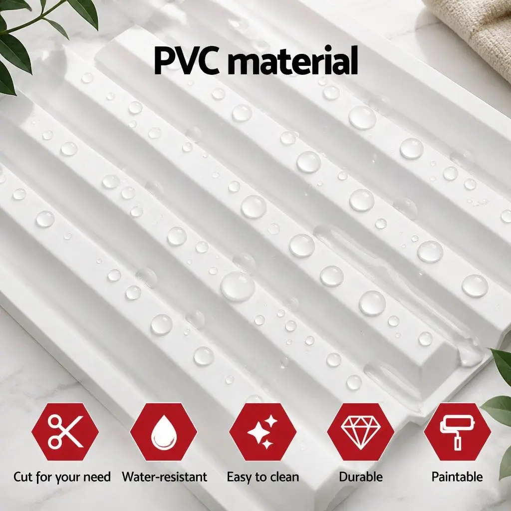 3D Vertical Wall Panels White 50x50cm PVC Decorative Feature Wall Set of 15