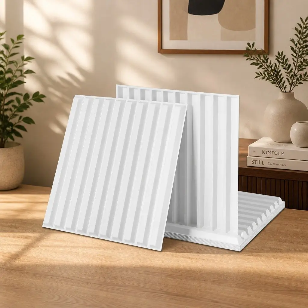 3D Vertical Wall Panels White 50x50cm PVC Decorative Feature Wall Set of 15