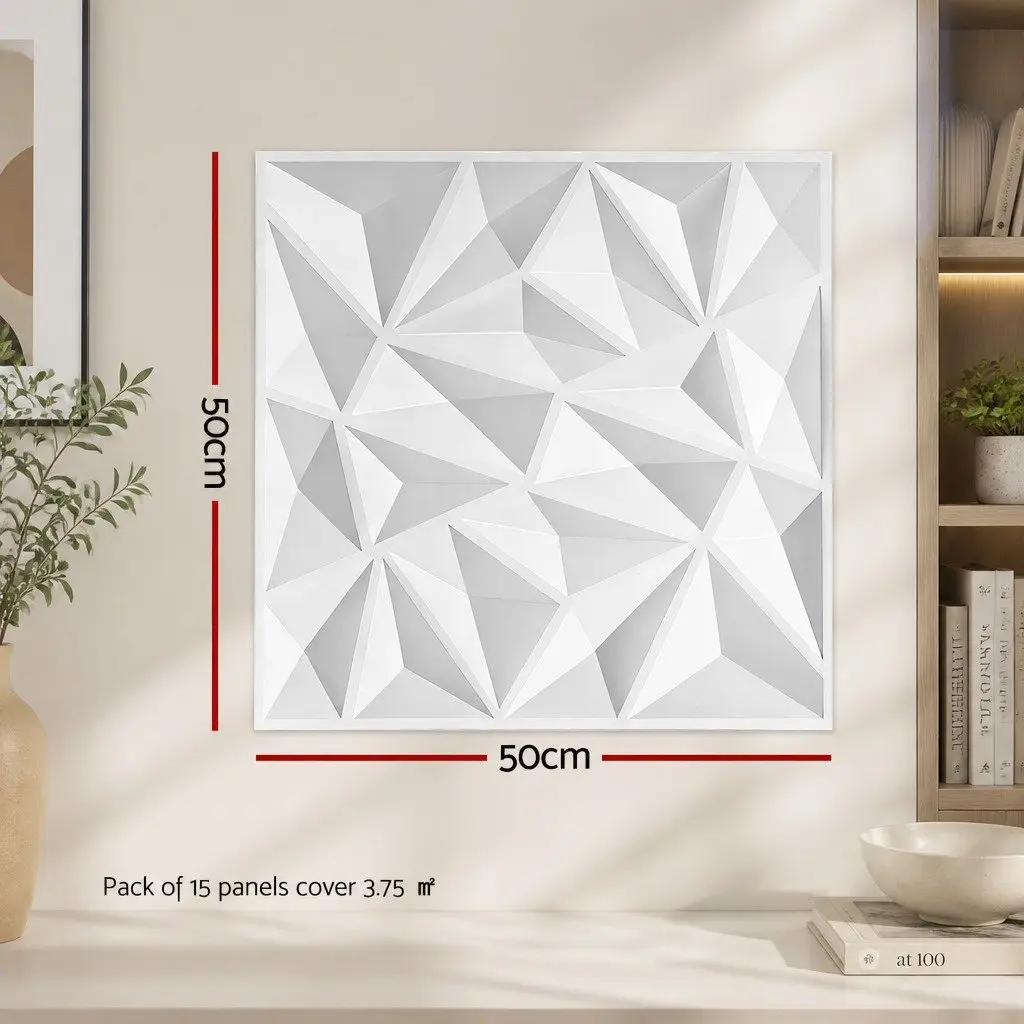 3D Wall Panels White 50x50cm Diamond Pattern Decorative PVC Set 15