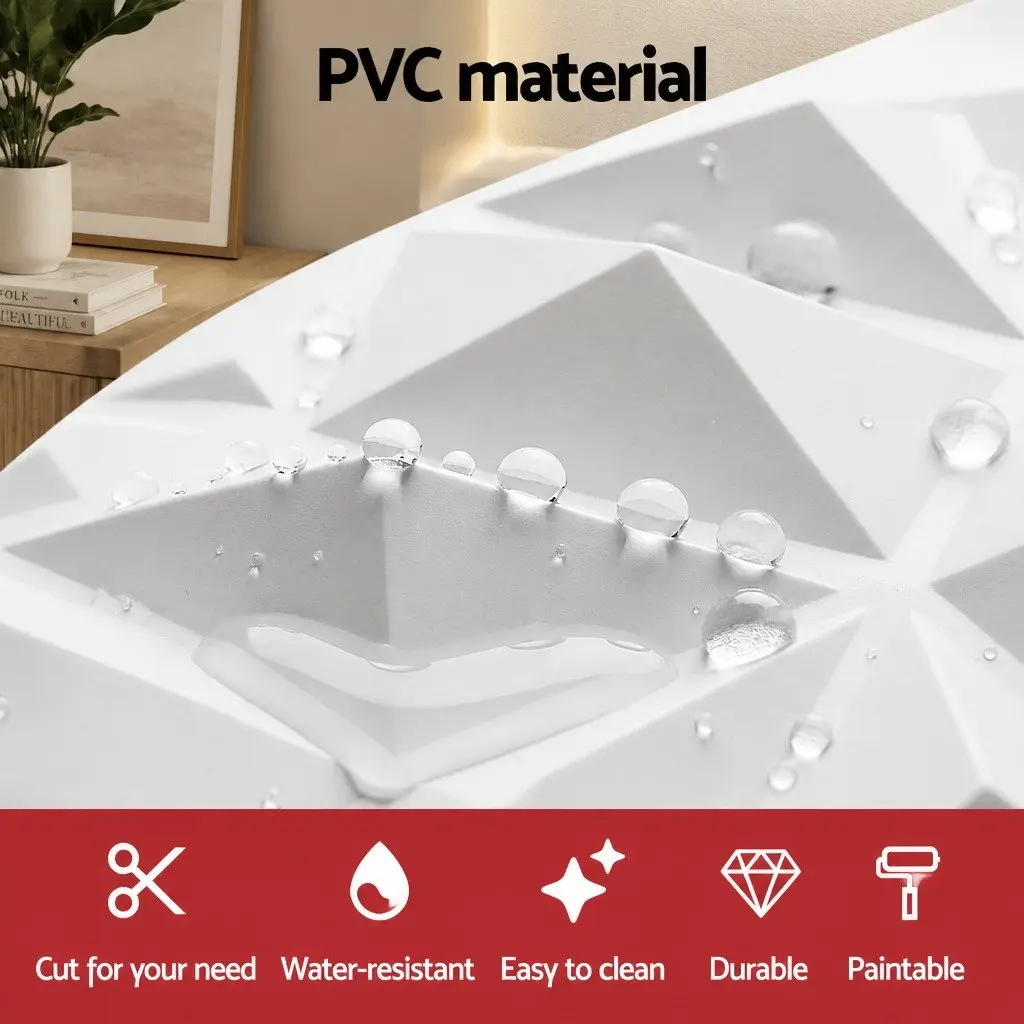3D Wall Panels White 50x50cm Diamond Pattern Decorative PVC Set 15