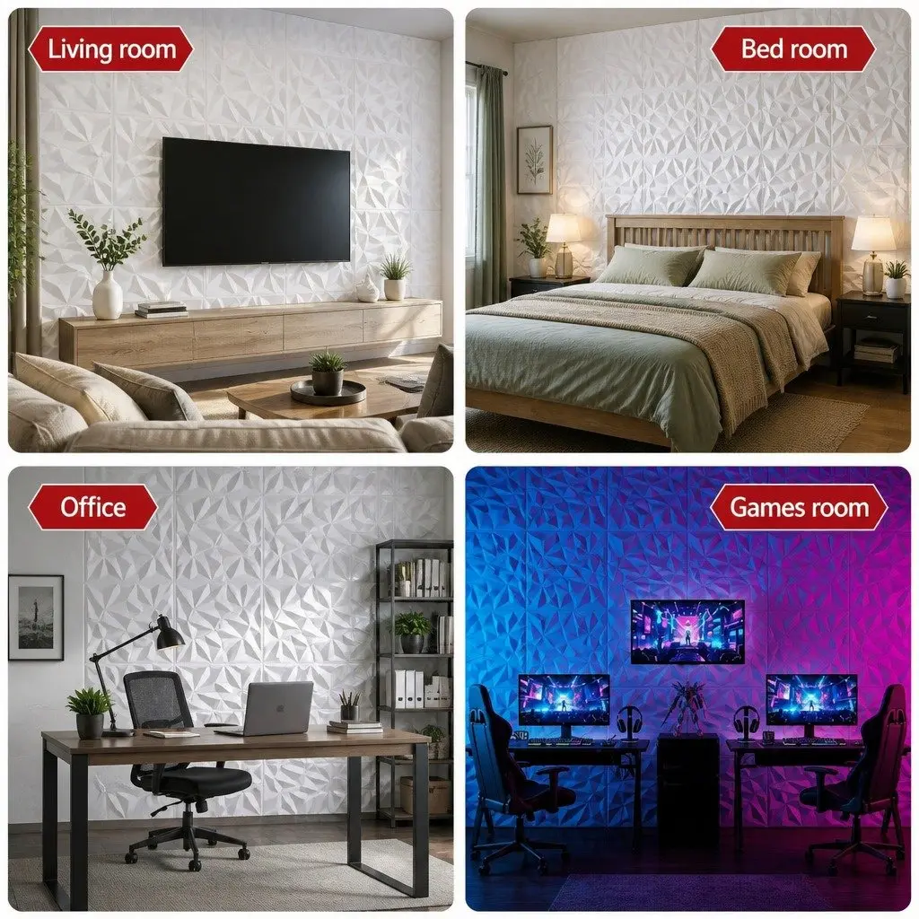 3D Wall Panels White 50x50cm Diamond Pattern Decorative PVC Set 15