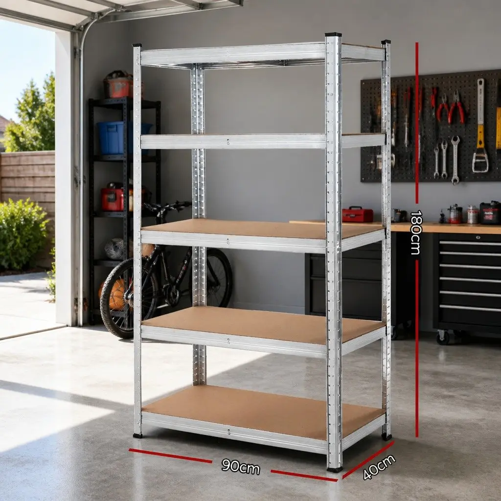 Warehouse Shelving Rack Silver 1.8M Adjustable Boltless Steel Storage Unit