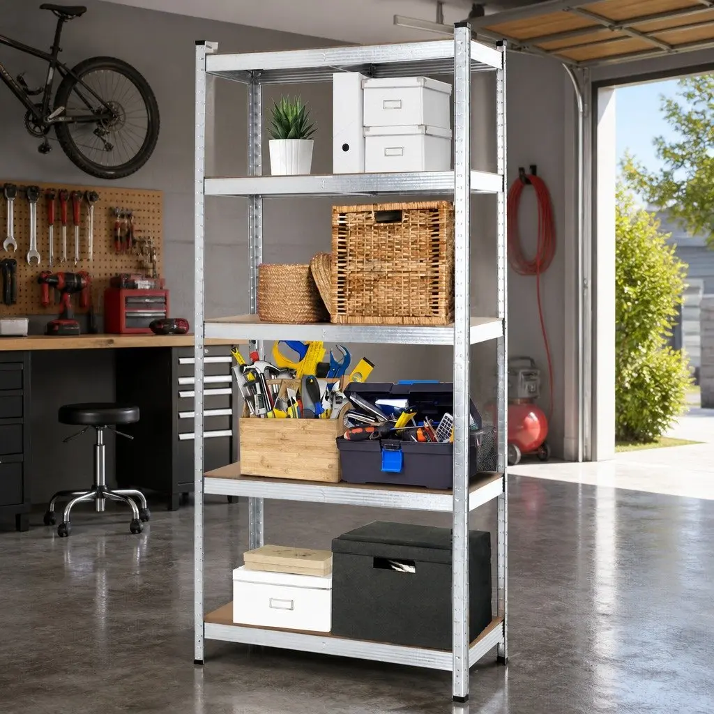 Warehouse Shelving Rack Silver 1.8M Adjustable Boltless Steel Storage Unit