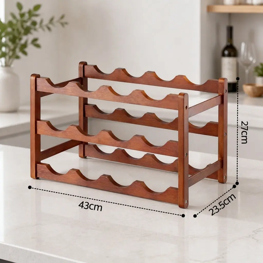 3-Tier Bamboo Wine Rack 12 Bottle Display Storage Organizer Walnut Free-Standing