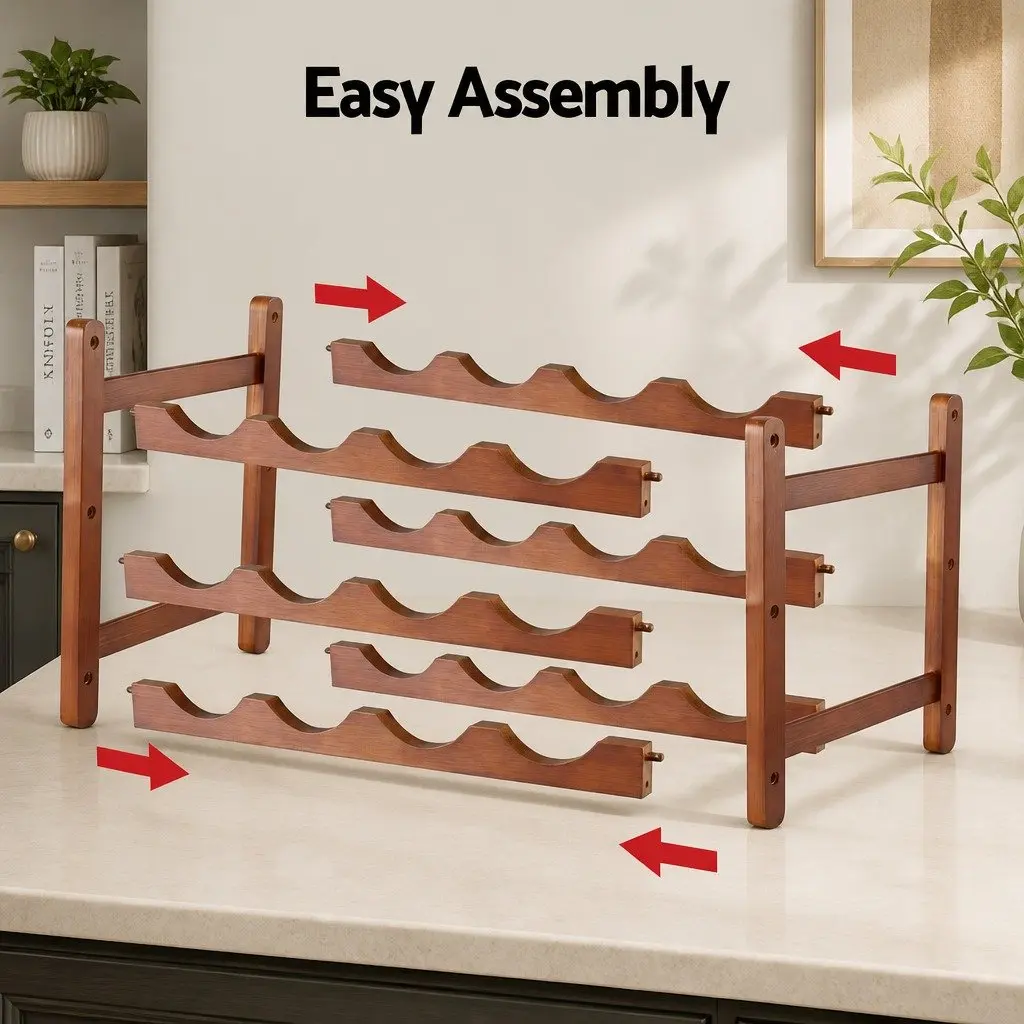 3-Tier Bamboo Wine Rack 12 Bottle Display Storage Organizer Walnut Free-Standing