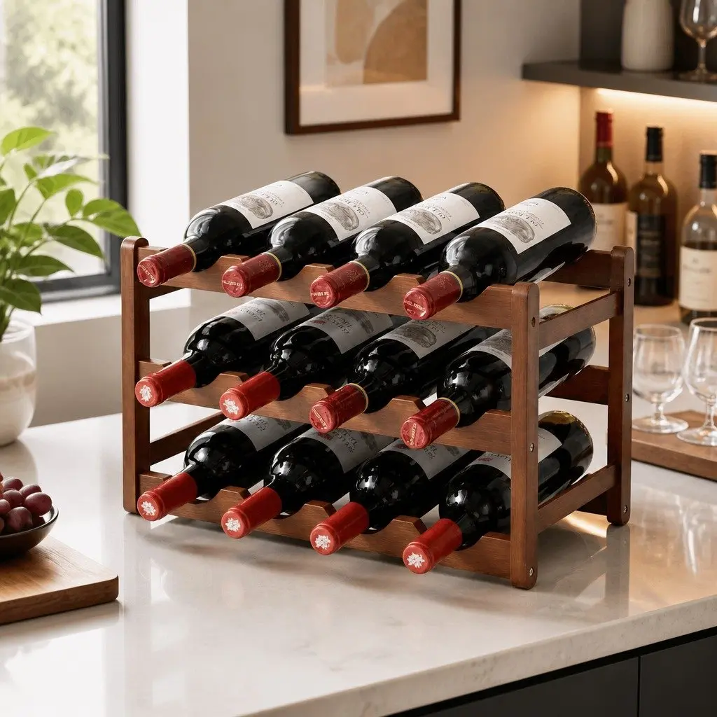 3-Tier Bamboo Wine Rack 12 Bottle Display Storage Organizer Walnut Free-Standing