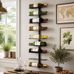 Compact 9-Bottle Wine Rack in Sleek Black Metal