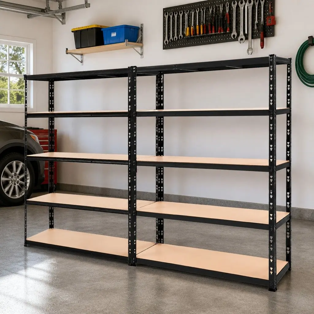 Heavy-Duty Garage Storage Shelving Rack Matt Black 2.4M Adjustable Beams 4 Shelves