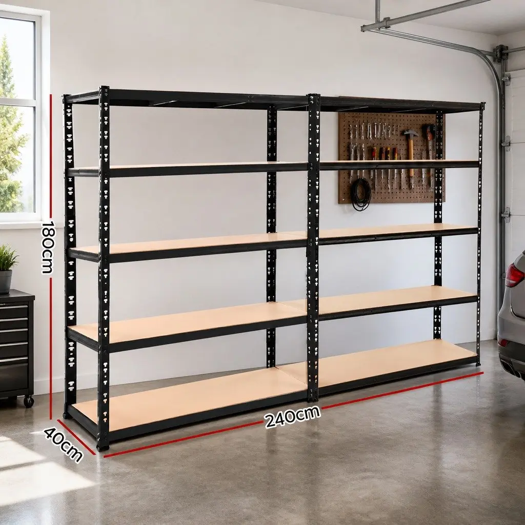 Heavy-Duty Garage Storage Shelving Rack Matt Black 2.4M Adjustable Beams 4 Shelves