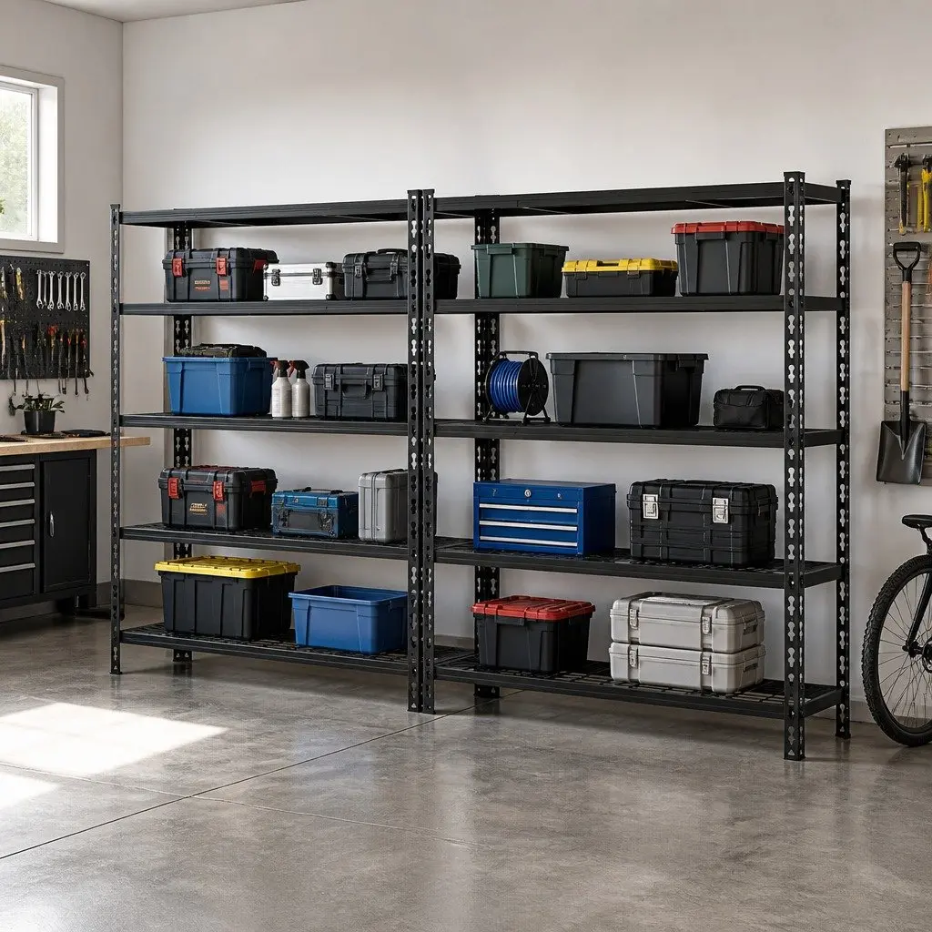 Heavy-Duty Steel Garage Storage Shelving Rack Black 1.8M 5-Tier Adjustable Shelves