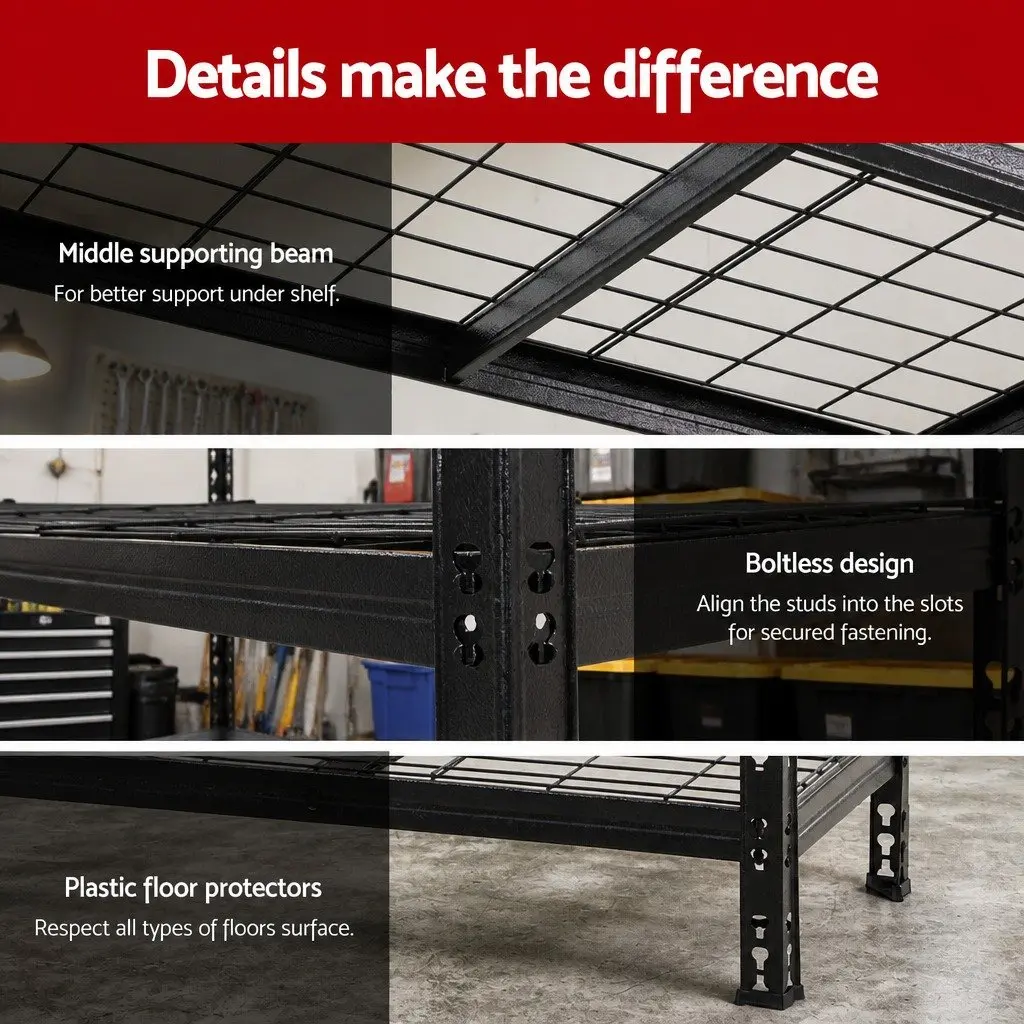 Heavy-Duty Steel Garage Storage Shelving Rack Black 1.8M 5-Tier Adjustable Shelves