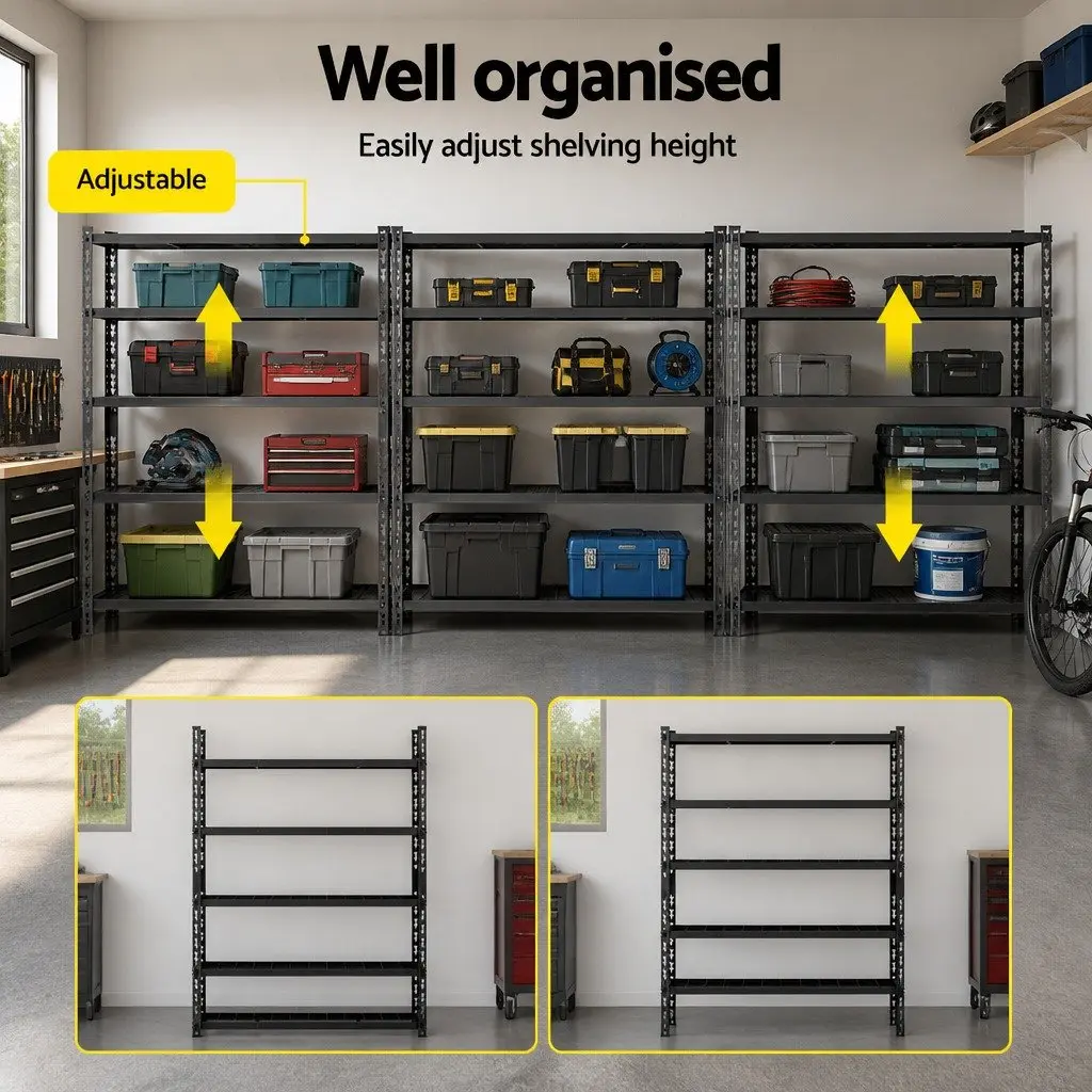 Storage Rack Black 3 x 1.8M Heavy-Duty 5-Tier Shelving Unit