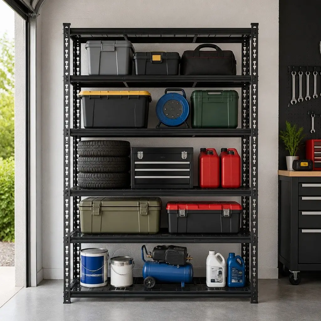 Heavy-Duty Steel Garage Shelving Black 1.8M 5-Tier Adjustable Beams Storage Rack