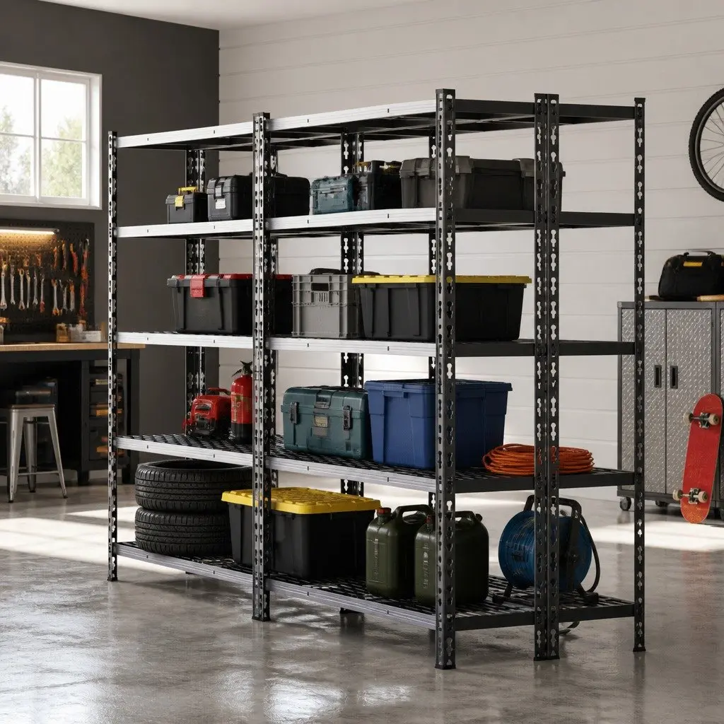 Heavy-Duty Steel Garage Shelving Black 1.8M 5-Tier Adjustable Beams Storage Rack