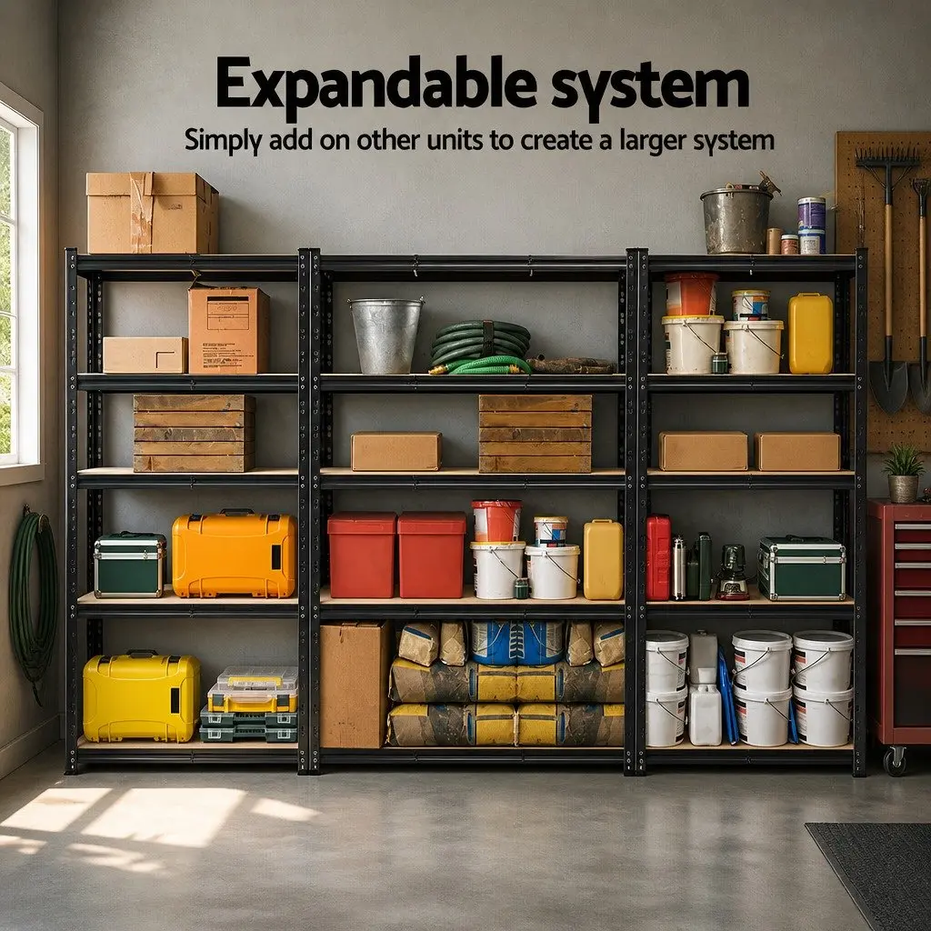 Garage Shelving Unit Black 1.8M Heavy Duty Steel Boltless Storage Rack