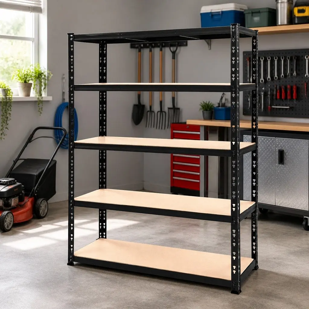 Garage Shelving Unit Black 1.8M Heavy Duty Steel Boltless Storage Rack