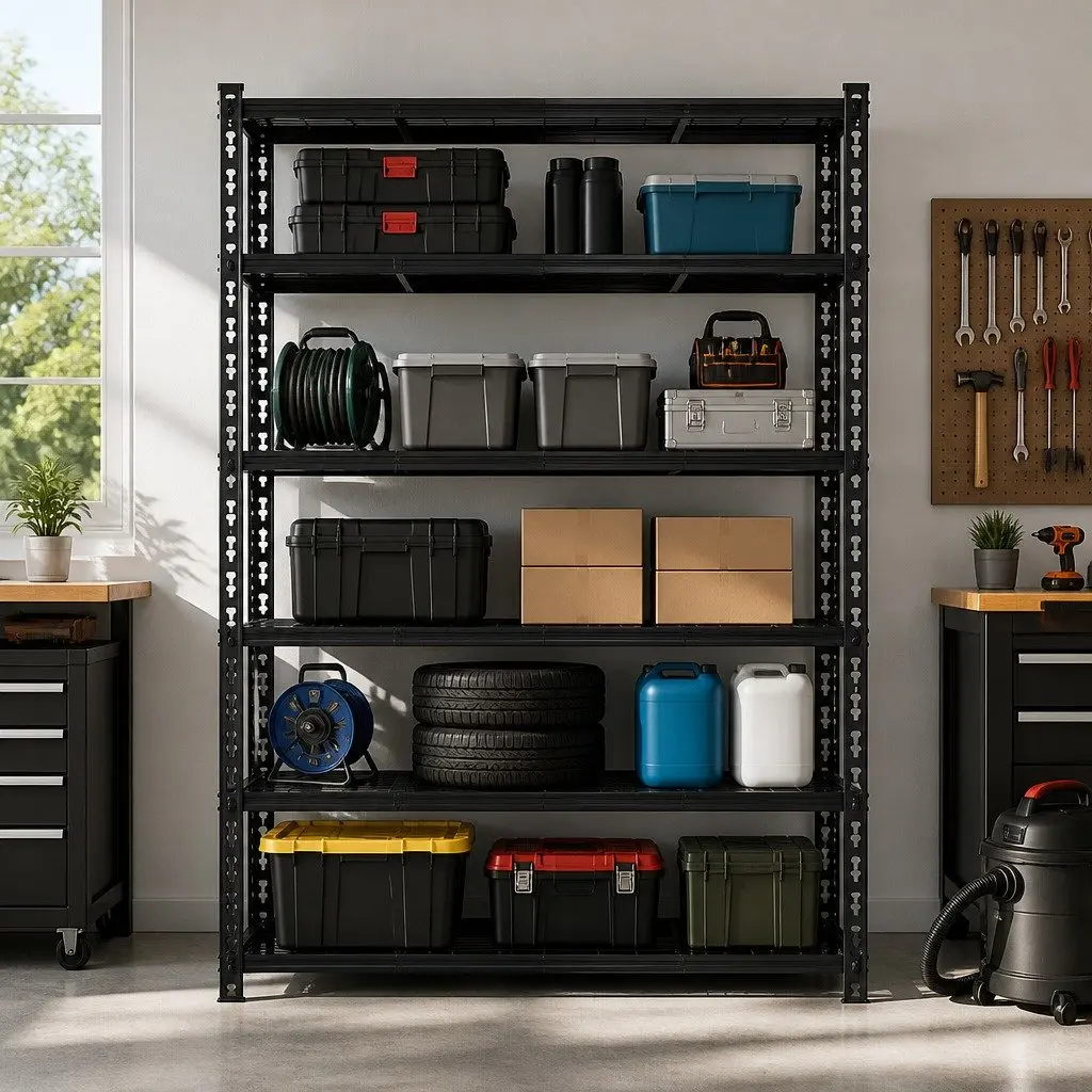 5-Tier Steel Storage Rack Black 180cm x 120cm Adjustable Beams Boltless Assembly
