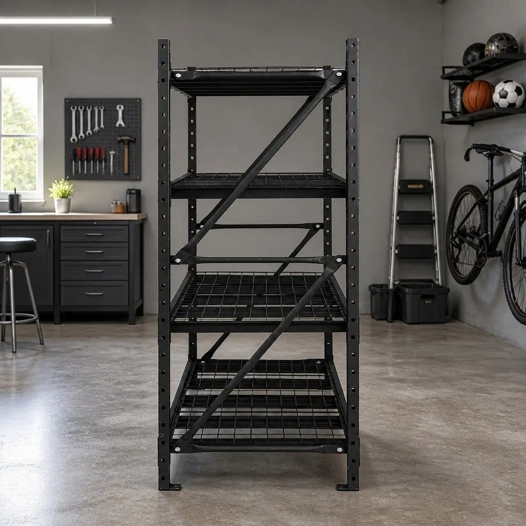 Black Garage Rack with Adjustable Shelves 2M x 2M