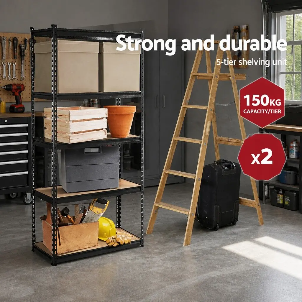 Storage Shelf Rack Matte Black 2x1.5M Adjustable Heavy-duty Steel Frame