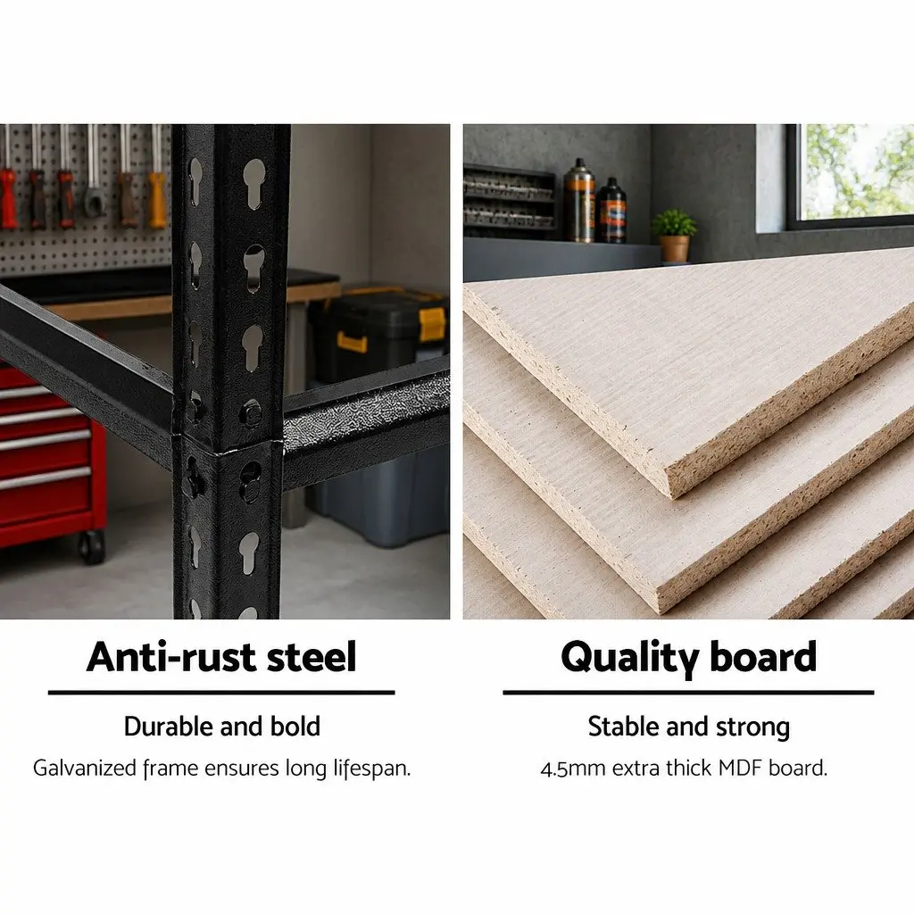 Storage Shelf Rack Matte Black 2x1.5M Adjustable Heavy-duty Steel Frame