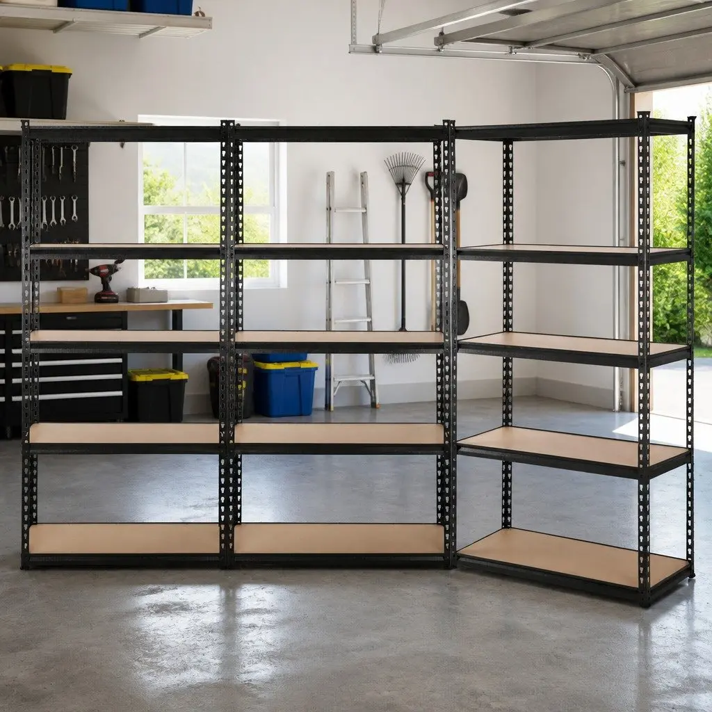 Warehouse Shelving Racking Storage Steel Metal Shelves Rack Black 3x1.5M Adjustable Boltless Assembly