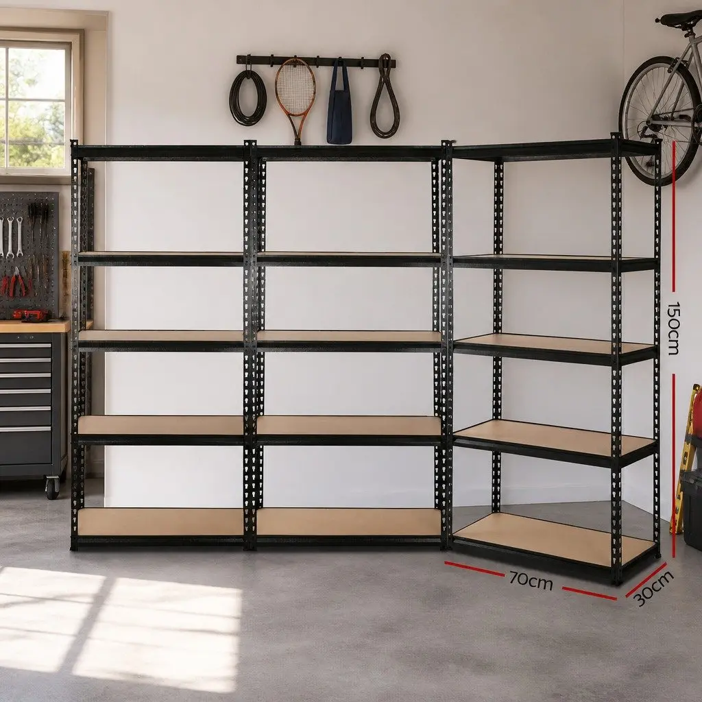 Warehouse Shelving Racking Storage Steel Metal Shelves Rack Black 3x1.5M Adjustable Boltless Assembly