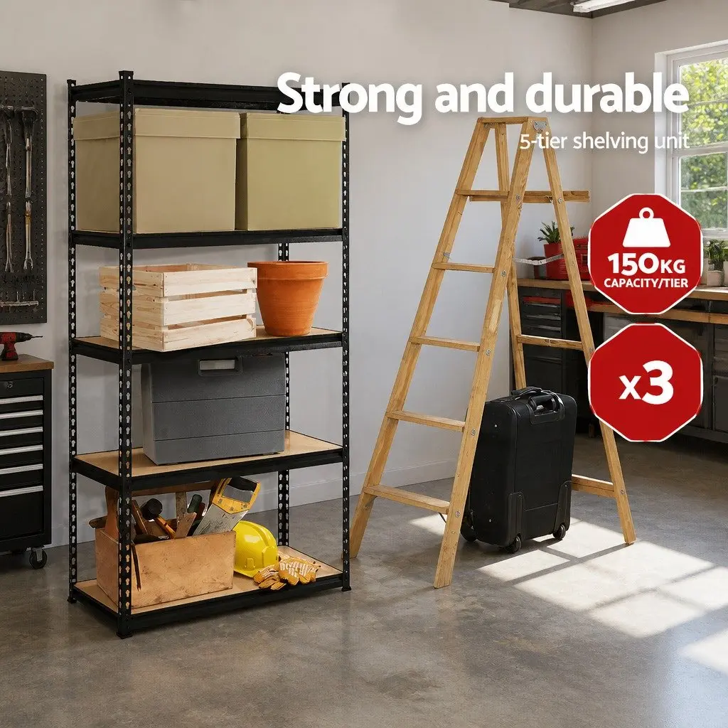 Warehouse Shelving Racking Storage Steel Metal Shelves Rack Black 3x1.5M Adjustable Boltless Assembly