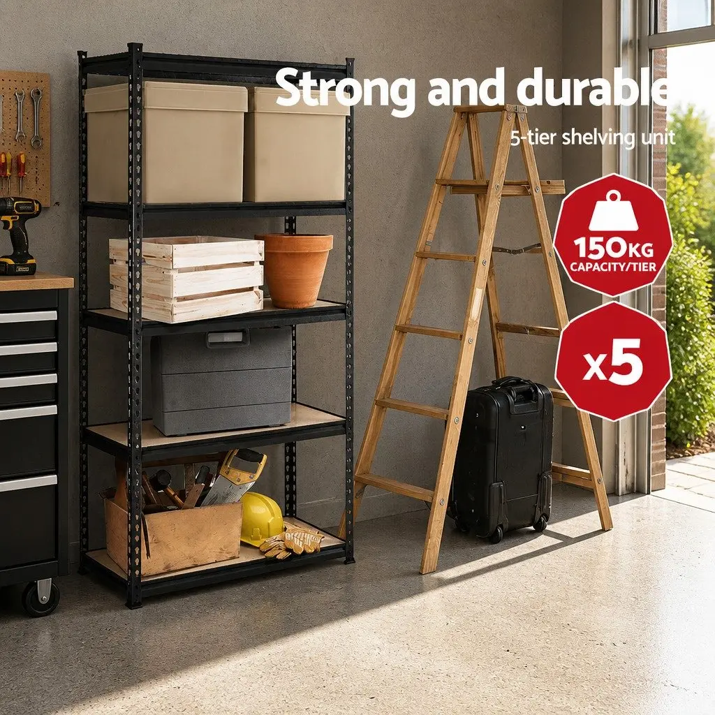 Garage Shelving Unit Matte Black 5 Tier Adjustable Boltless Assembly Storage Rack