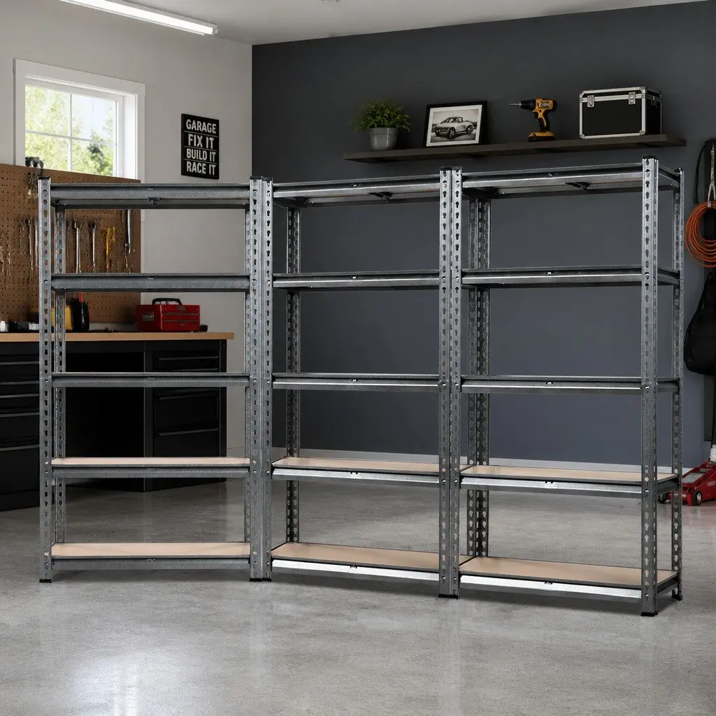 Storage Shelf Rack Matte Black 3x1.5M Heavy-Duty Steel Adjustable Beams Boltless Assembly