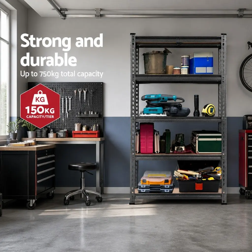 Storage Shelf Rack Matte Black 3x1.5M Heavy-Duty Steel Adjustable Beams Boltless Assembly
