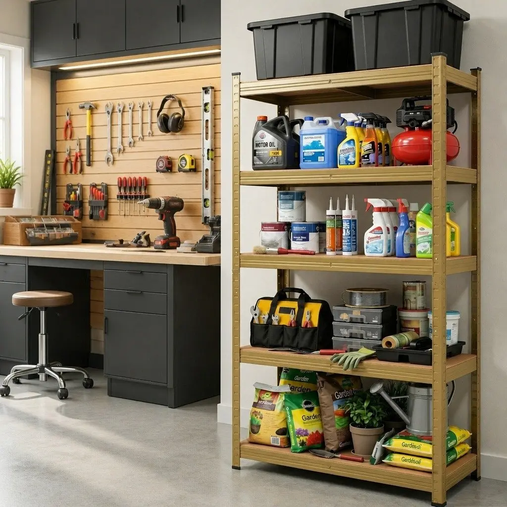 5-Tier Shelving Unit Yellow Heavy Duty Storage Rack Industrial Strength for Workshop and Warehouse