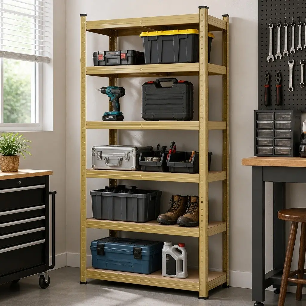 5-Tier Shelving Unit Yellow Heavy Duty Storage Rack Industrial Strength for Workshop and Warehouse