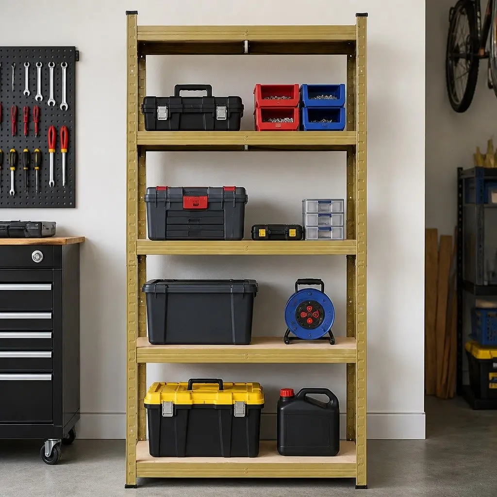 5-Tier Shelving Unit Yellow Heavy Duty Storage Rack Industrial Strength for Workshop and Warehouse